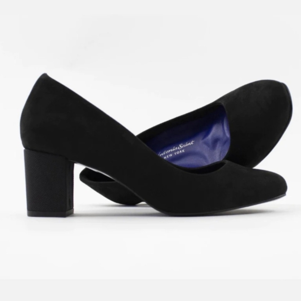 Barely Worn Antonia Saint All Day and Night Block Heel Pumps Black Suede 6.5W